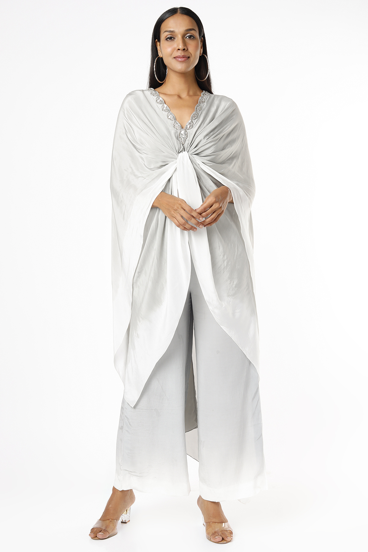 Grey & White Tie-Dyed Knotted Tunic Set by Dev R Nil at Pernia's Pop Up Shop