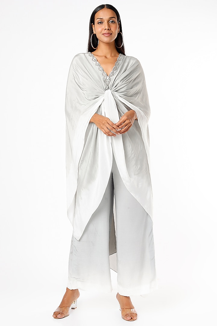 Grey & White Tie-Dyed Knotted Tunic Set by Dev R Nil at Pernia's Pop Up Shop