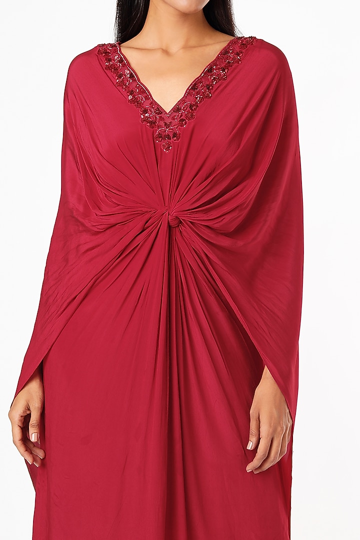 Fiery Red Embroidered Knotted Vacation Dress by Dev R Nil at Pernia's Pop Up Shop
