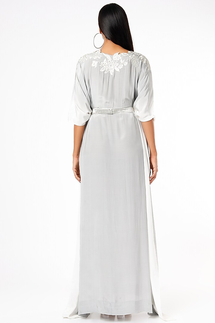 Grey Embroidered Pleated Kaftan With Belt by Dev R Nil at Pernia's Pop Up Shop