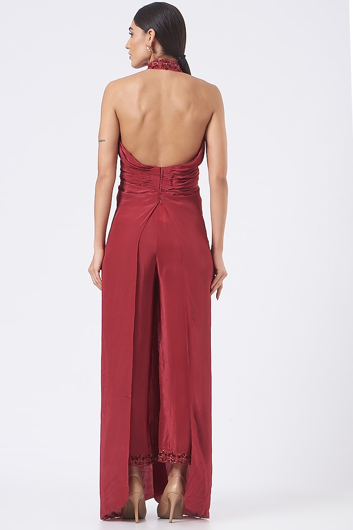 Deep Red Embroidered Tunic Set by Dev R Nil at Pernia's Pop Up Shop