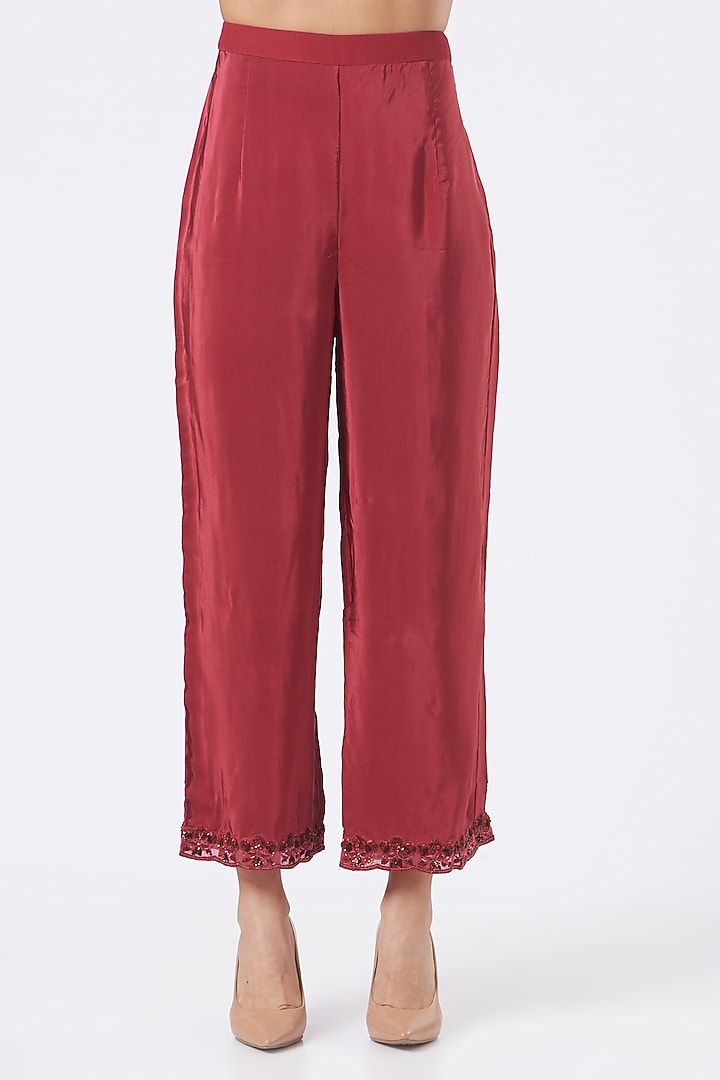 Deep Red Embroidered Tunic Set by Dev R Nil at Pernia's Pop Up Shop