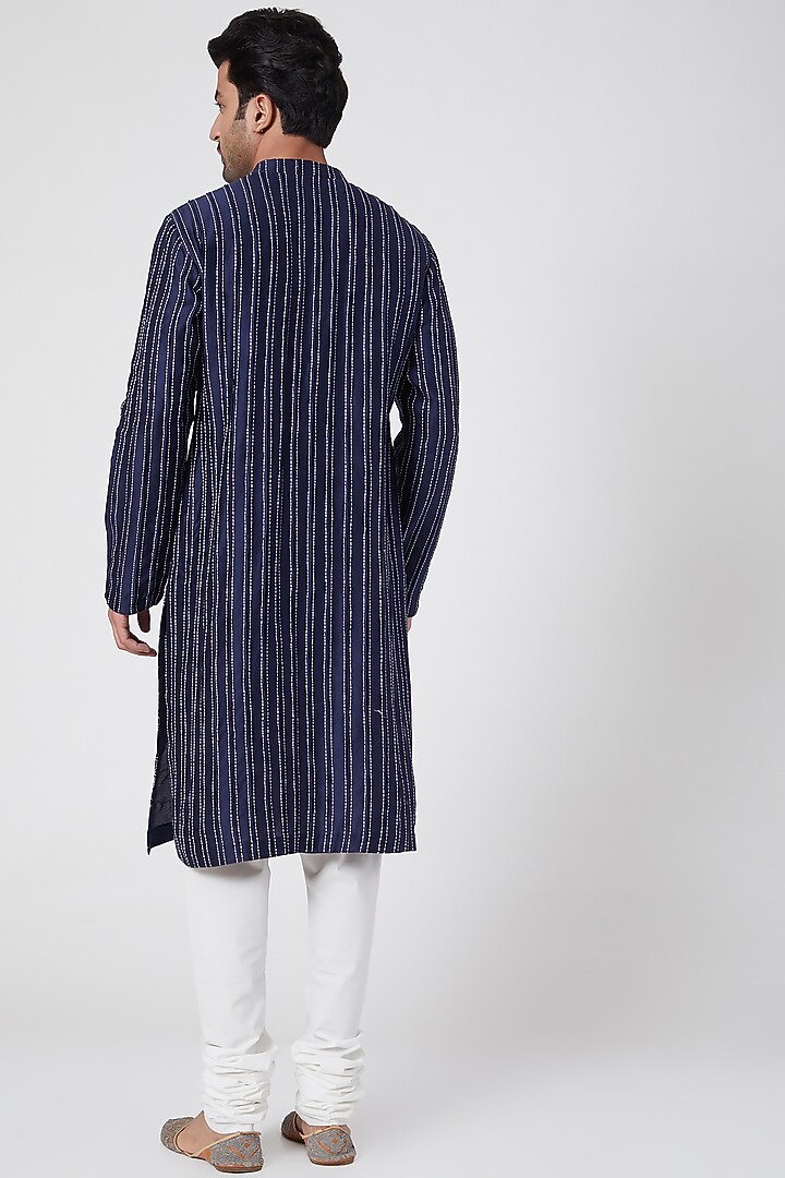 Navy Blue Embroidered Kurta by Dev R Nil Men at Pernia's Pop Up Shop