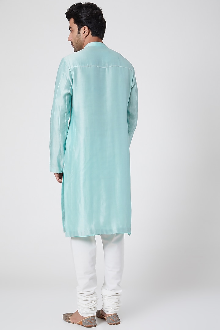 Mint Blue Silk Kurta by Dev R Nil Men at Pernia's Pop Up Shop