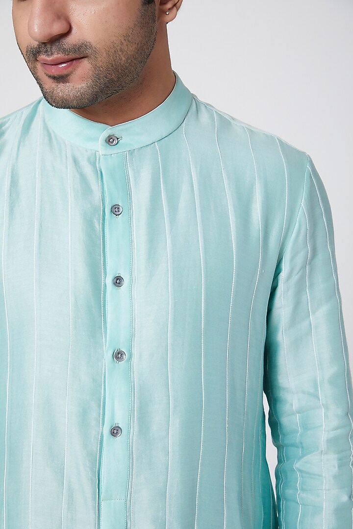 Mint Blue Silk Kurta by Dev R Nil Men at Pernia's Pop Up Shop