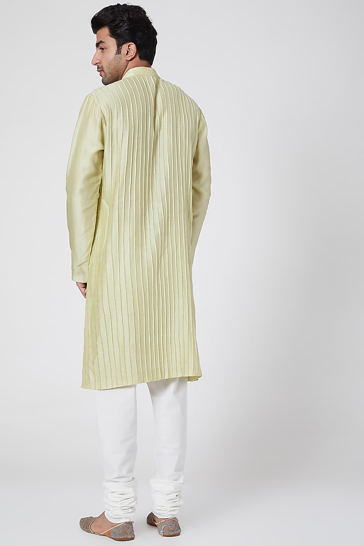 Lime Green Pintuck Kurta by Dev R Nil Men at Pernia's Pop Up Shop
