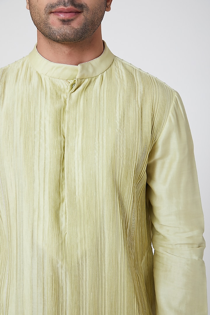 Lime Green Pintuck Kurta by Dev R Nil Men at Pernia's Pop Up Shop