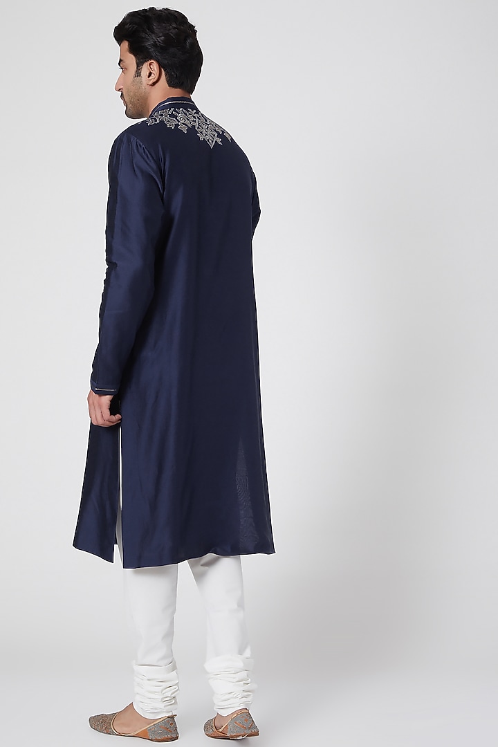 Navy Blue Collared Kurta by Dev R Nil Men at Pernia's Pop Up Shop