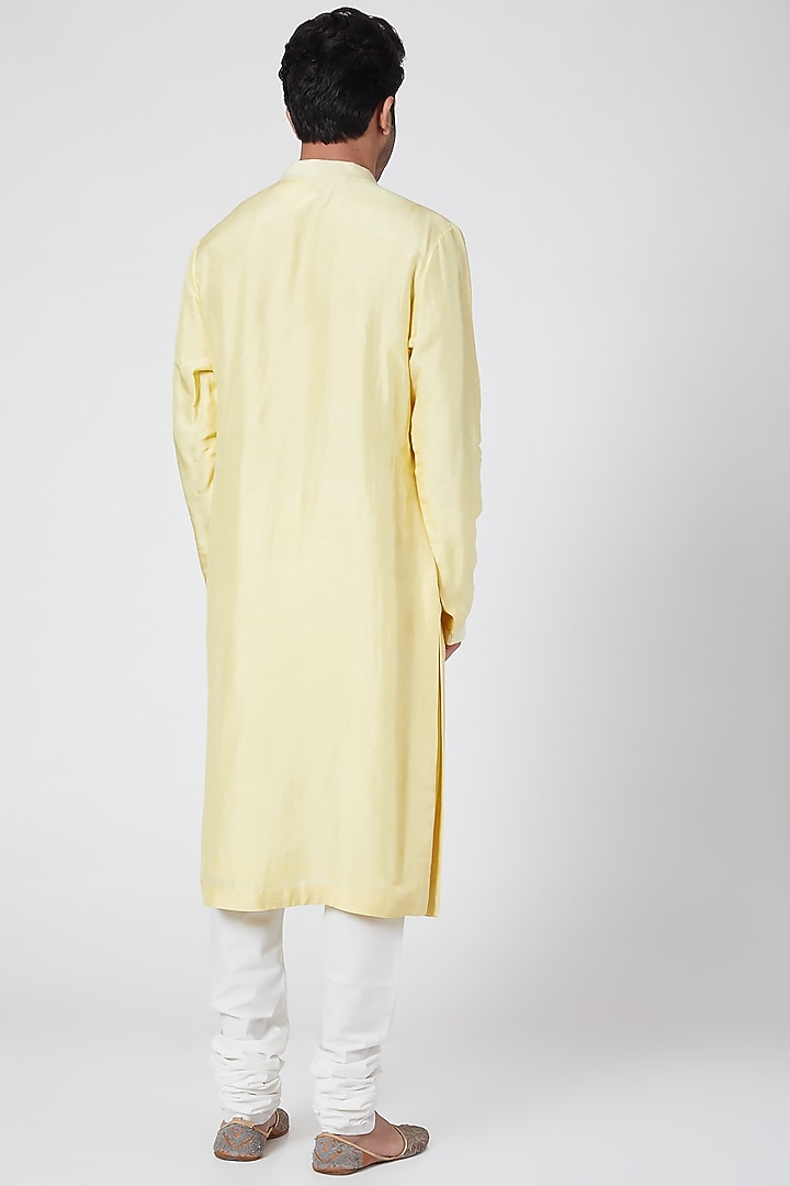 Yellow Silk Thread Embroidered Kurta by Dev R Nil Men at Pernia's Pop Up Shop