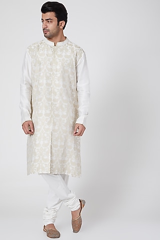 Off White Embroidered Kurta by Dev R Nil Men