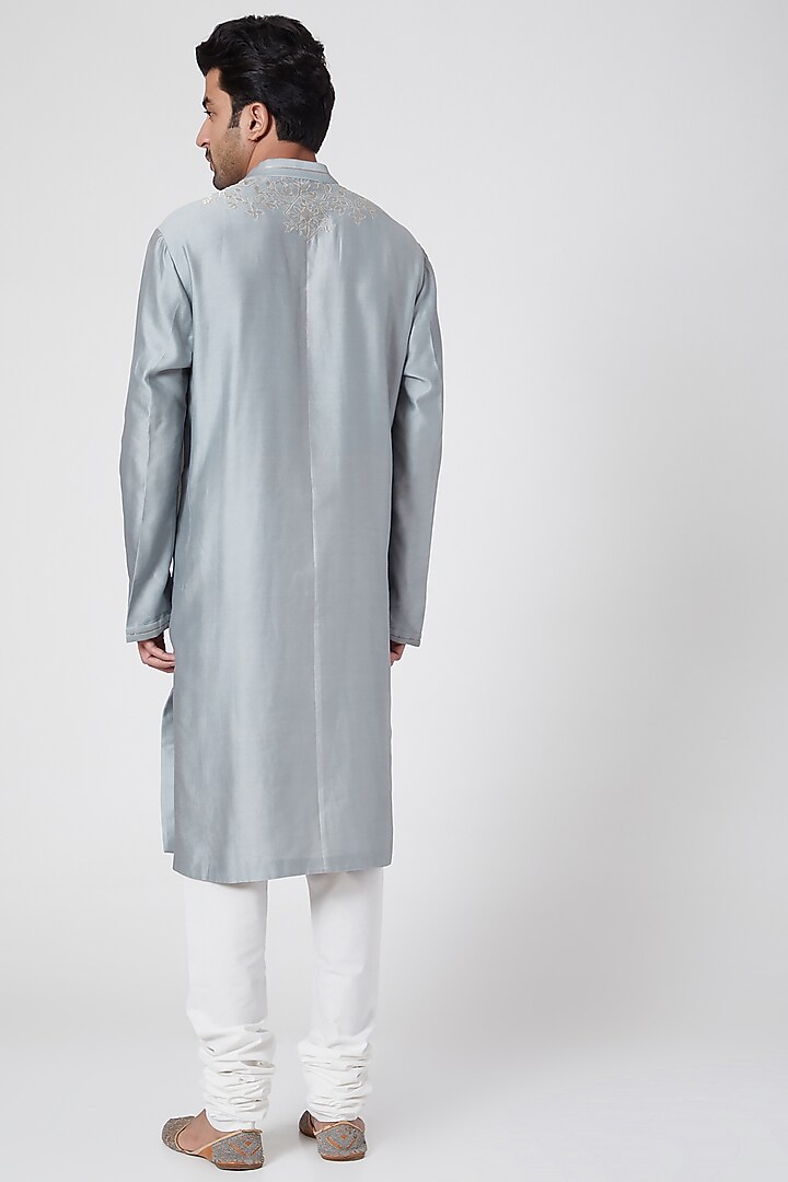 Grey Foliage Applique Kurta by Dev R Nil Men at Pernia's Pop Up Shop