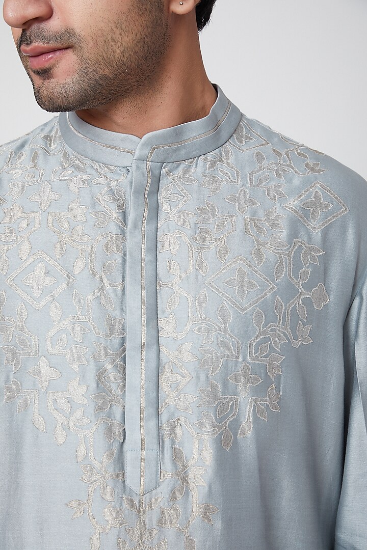 Grey Foliage Applique Kurta by Dev R Nil Men at Pernia's Pop Up Shop
