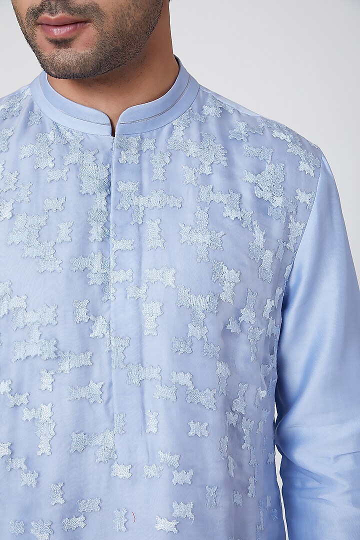 Sky Blue Embroidered Kurta by Dev R Nil Men at Pernia's Pop Up Shop