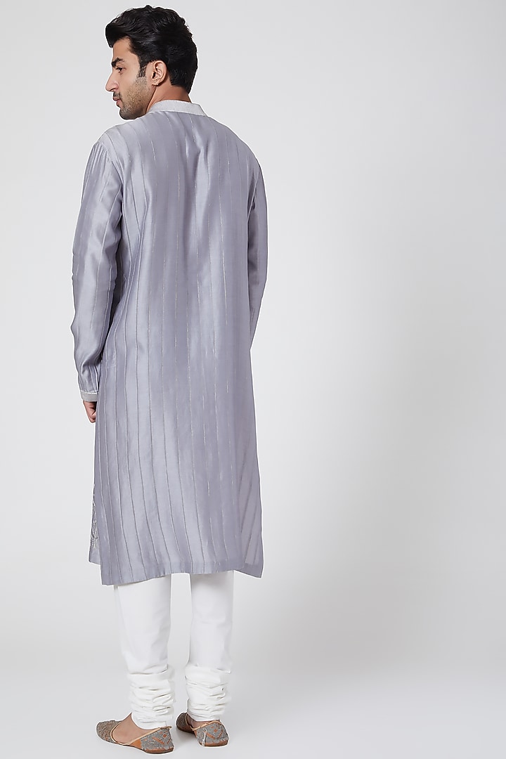 Grey Floral Embroidered Kurta by Dev R Nil Men at Pernia's Pop Up Shop