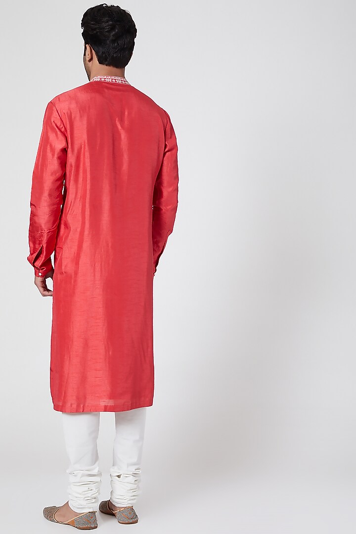Coral Embroidered Silk Kurta by Dev R Nil Men at Pernia's Pop Up Shop