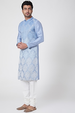 Ash Blue Embroidered Kurta by Dev R Nil Men