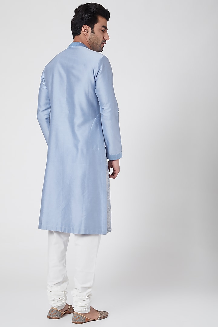 Ash Blue Embroidered Kurta by Dev R Nil Men at Pernia's Pop Up Shop