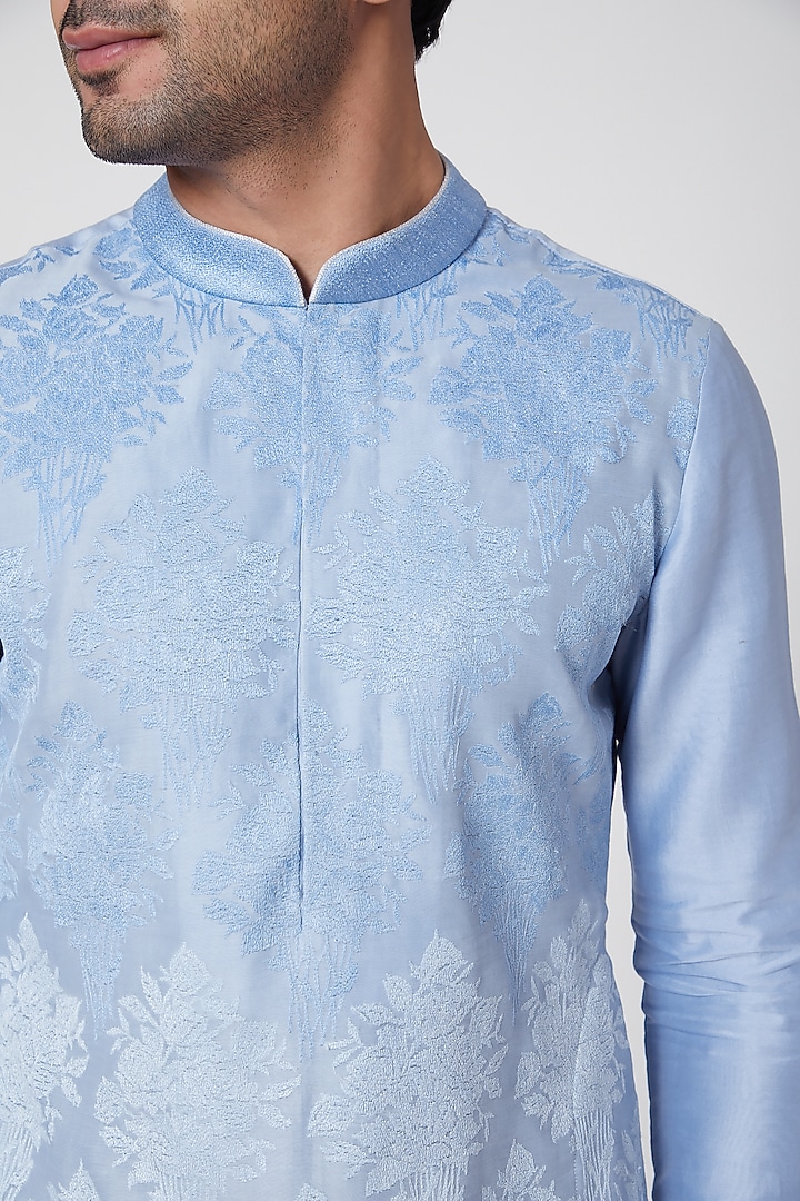 Ash Blue Embroidered Kurta by Dev R Nil Men at Pernia's Pop Up Shop
