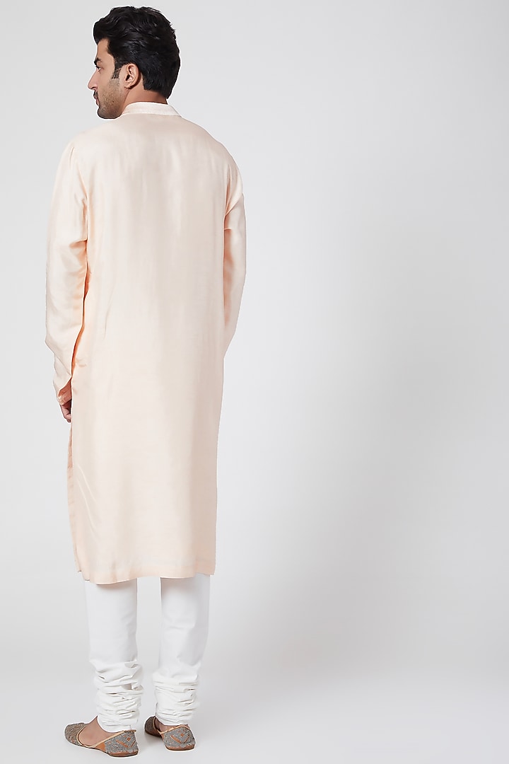 Peach Silk Thread Embroidered Kurta by Dev R Nil Men at Pernia's Pop Up Shop