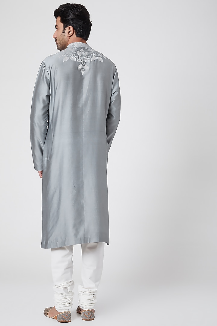 Grey Thread Embroidered Kurta by Dev R Nil Men at Pernia's Pop Up Shop
