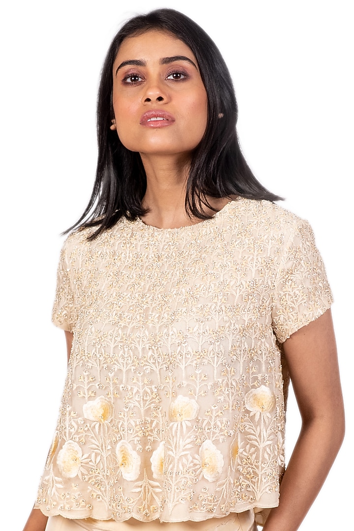 Cream Embroidered Pant Set by Dev R Nil at Pernia's Pop Up Shop