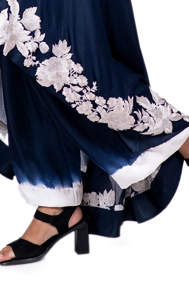 Midnight Blue Embroidered Circular Shirt Tunic Set by Dev R Nil at Pernia's Pop Up Shop