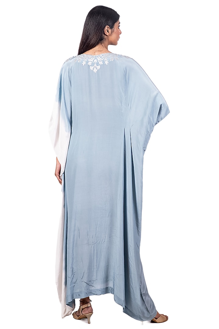 Sky Blue & White Crepe Asymmetrical Kaftan by Dev R Nil at Pernia's Pop Up Shop