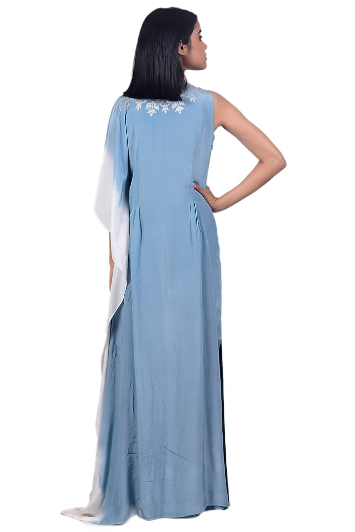 Sky Blue & White Tie-Dyed Asymmetrical Kaftan by Dev R Nil at Pernia's Pop Up Shop