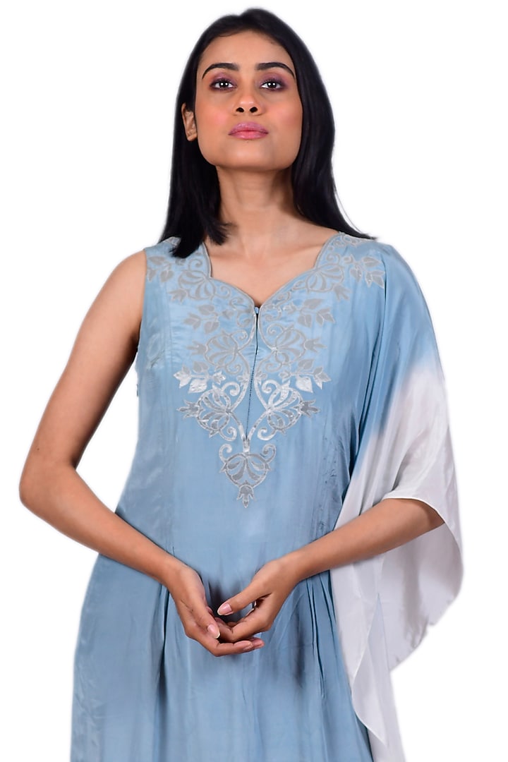 Sky Blue & White Tie-Dyed Asymmetrical Kaftan by Dev R Nil at Pernia's Pop Up Shop
