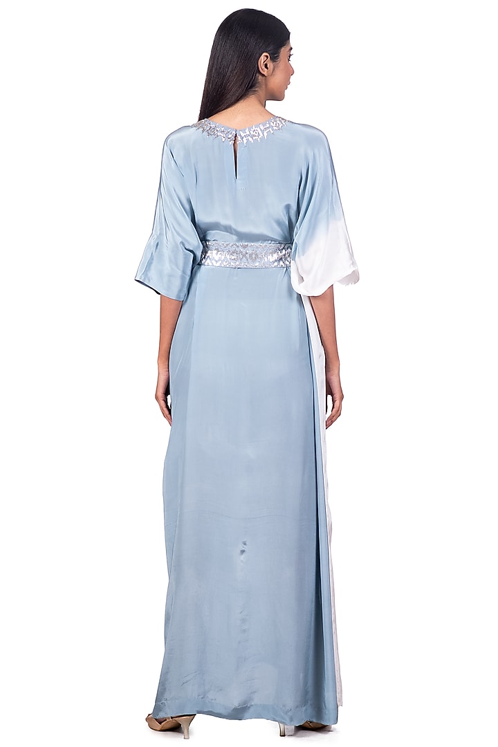 Sky Blue & White Tie-Dyed Kaftan With Belt by Dev R Nil at Pernia's Pop Up Shop