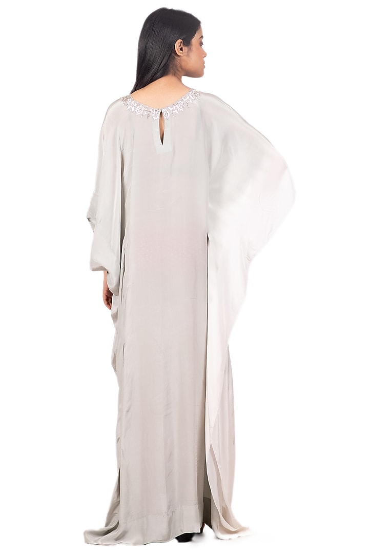 Grey & White Asymmetrical Kaftan With Belt by Dev R Nil at Pernia's Pop Up Shop