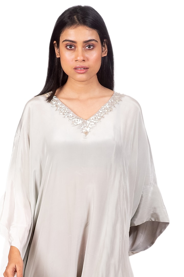 Grey & White Asymmetrical Kaftan With Belt by Dev R Nil at Pernia's Pop Up Shop