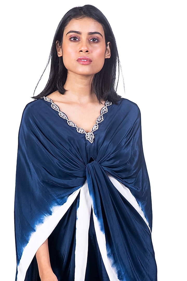Navy Blue & White Tie-Dyed Knotted Tunic Set by Dev R Nil at Pernia's Pop Up Shop