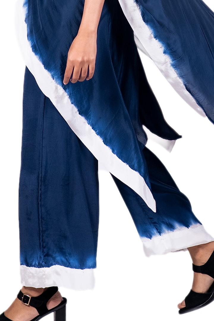 Navy Blue & White Tie-Dyed Knotted Tunic Set by Dev R Nil at Pernia's Pop Up Shop