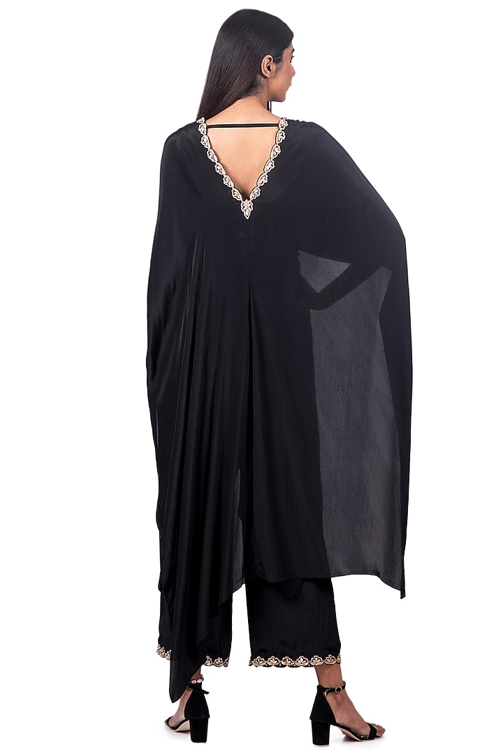 Black Embroidered Knotted Tunic Set by Dev R Nil at Pernia's Pop Up Shop