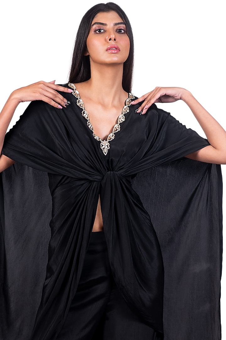 Black Embroidered Knotted Tunic Set by Dev R Nil at Pernia's Pop Up Shop