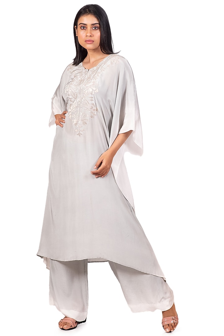 Grey & White Tie-Dyed Kaftan Set by Dev R Nil