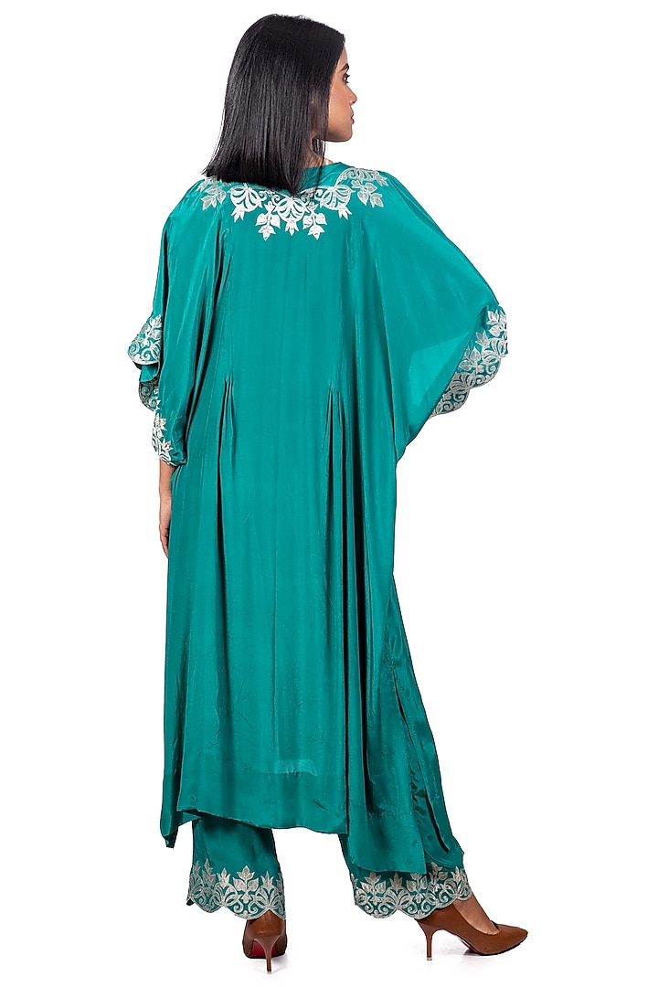 Emerald Green Embroidered Kaftan Set by Dev R Nil at Pernia's Pop Up Shop