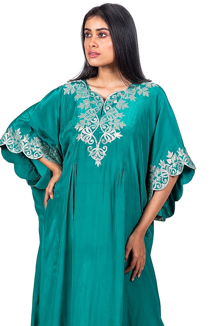 Emerald Green Embroidered Kaftan Set by Dev R Nil at Pernia's Pop Up Shop