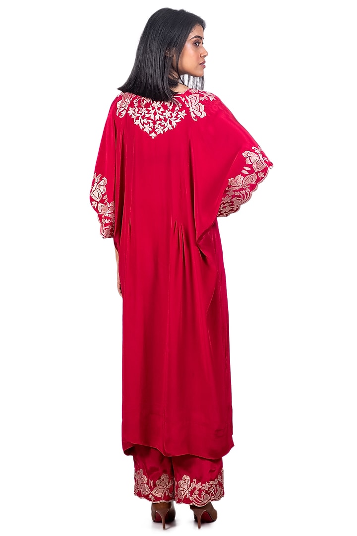 Fiery Red Embroidered Kaftan Set by Dev R Nil at Pernia's Pop Up Shop