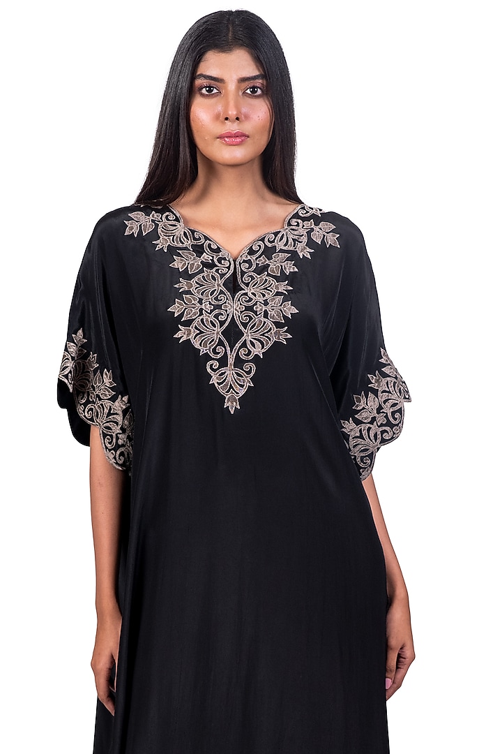 Black Embroidered Kaftan by Dev R Nil at Pernia's Pop Up Shop