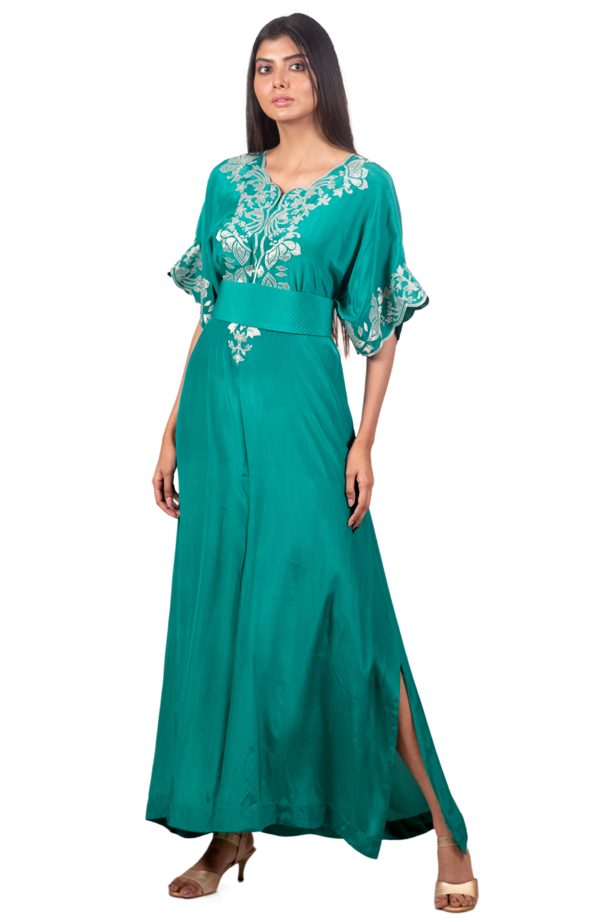 Emerald Green Embroidered Kaftan by Dev R Nil at Pernia's Pop Up Shop
