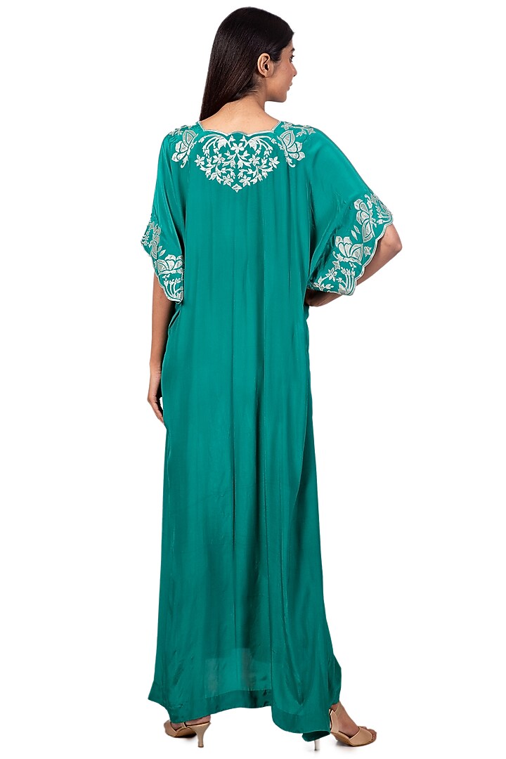 Emerald Green Embroidered Kaftan by Dev R Nil at Pernia's Pop Up Shop