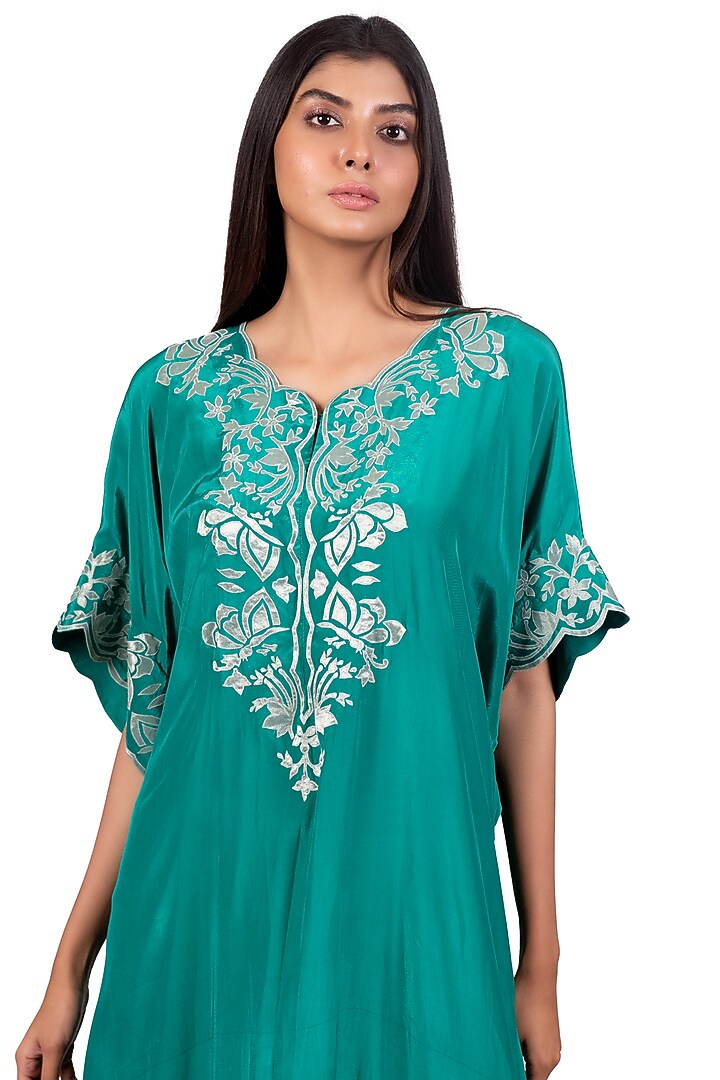 Emerald Green Embroidered Kaftan by Dev R Nil at Pernia's Pop Up Shop