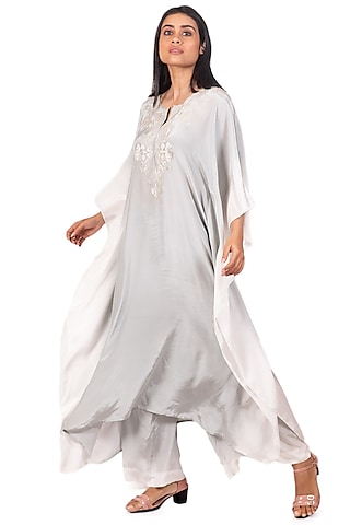 Grey & White Printed Kaftan by Dev R Nil