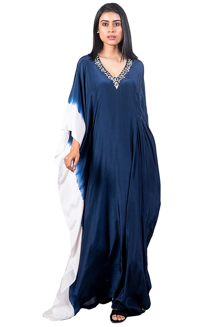Navy Blue & White Tie-Dyed Kaftan by Dev R Nil at Pernia's Pop Up Shop