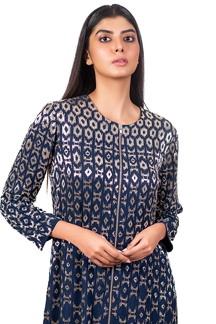 Navy Blue & Black Embroidered Jacket Set by Dev R Nil at Pernia's Pop Up Shop