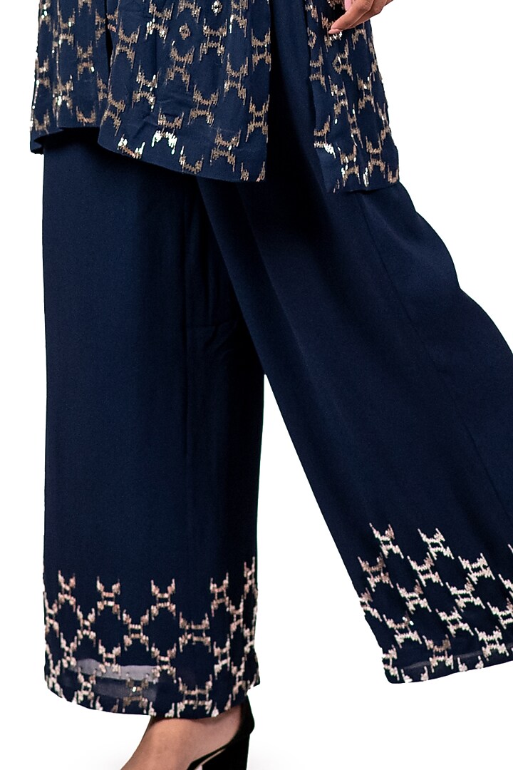 Navy Blue & Black Embroidered Jacket Set by Dev R Nil at Pernia's Pop Up Shop