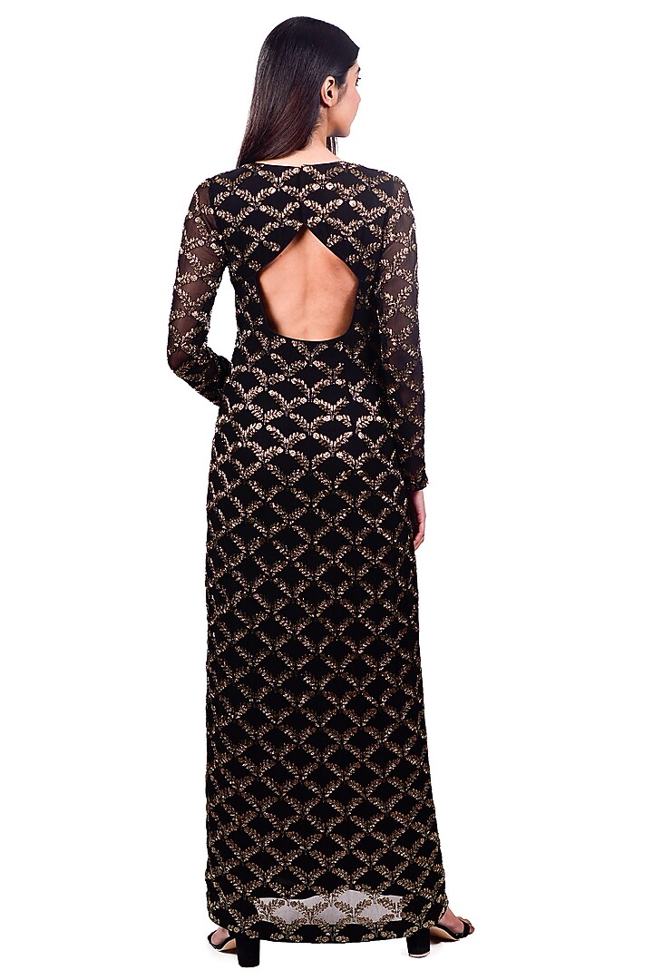 Black Embroidered Cocktail Gown by Dev R Nil at Pernia's Pop Up Shop