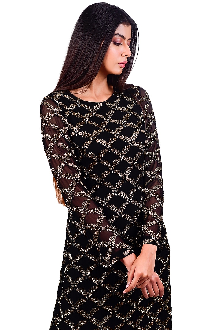 Black Embroidered Cocktail Gown by Dev R Nil at Pernia's Pop Up Shop